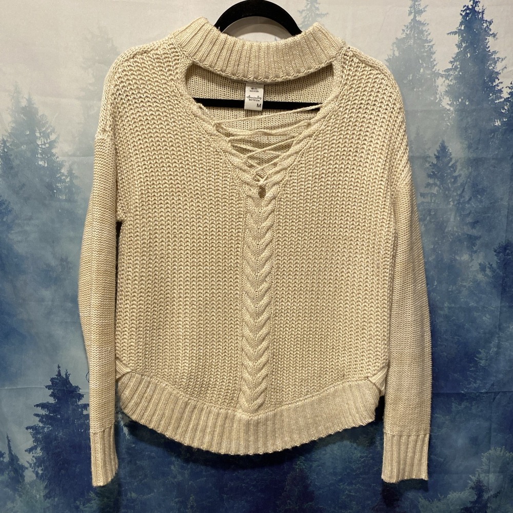 American Rag Medium Open Knit Sweater Cream Boho CottageCore Cottage